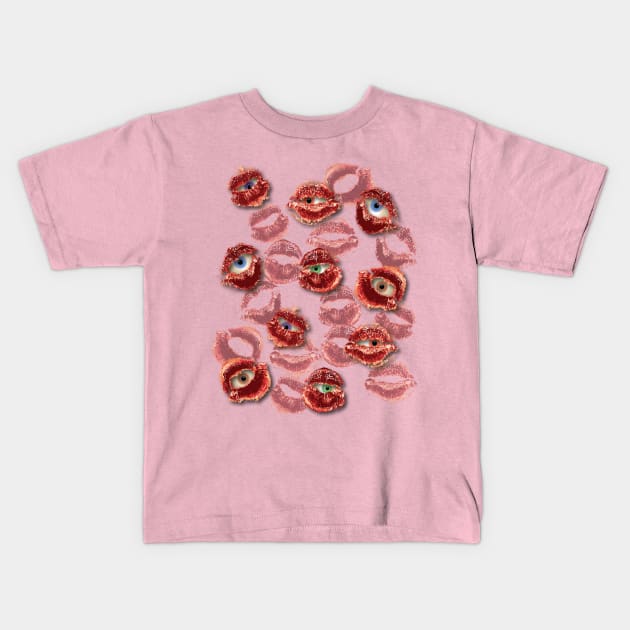 Eyeball in lip prints Kids T-Shirt by tesiamarieart